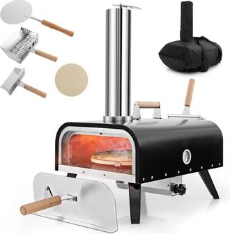 Costway Costway Horno Pizza, Horno Pizza Le&ntilde;a Y Carb&oacute;n, Piedra Para Pizza De 30 Cm, Inoxidable De 3 Capas Con Term&oacute;metro, Pala Para Pizza Y Bolsa De Transport