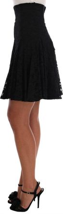Dolce & Gabbana Womens Black Floral Cutout Lace A-Line Skirt Cotton