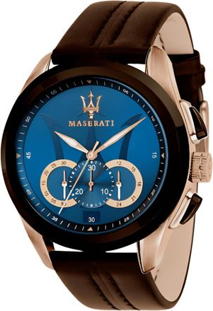 Maserati Traguardo R8871612024 Mens Chronograph Watch with Blue Dial - Rose Gold Leather - One Size