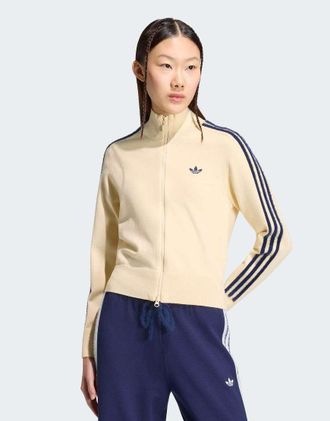 adidas Originals Firebird - Top sportivo in maglia color vaniglia caldo e indaco notte-Giallo