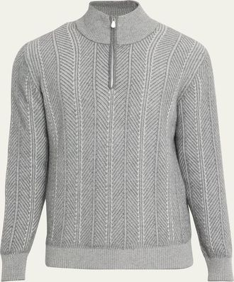 Brunello Cucinelli Mens Cashmere Chevron Vanise Quarter-Zip Sweater