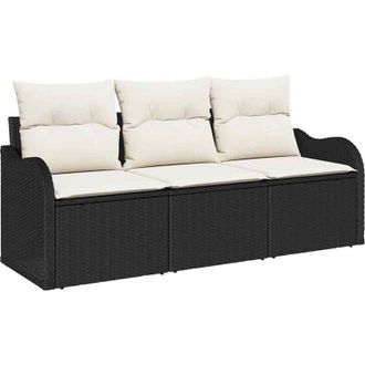 vidaXL Conjunto De Sof&aacute; De Jard&iacute;n Con Coj&iacute;n 3 Pcs Negro Polirat&aacute;n Vidaxl