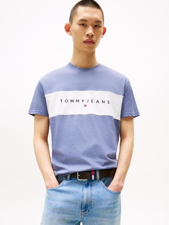 Tommy Jeans T-Shirt TOMMY JEANS TJM REG CBLK LINEAR LOGO TEE, Herren, Gr. XXL, blau (blau moment), Single Jersey, Obermaterial: 100% Baumwolle, regular fit h&uuml;ftla
