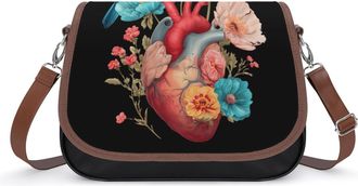 Generic Human Heart Floral Bird Crossbody Bags for Women Shoulder Messenger Bag Purse Handbags