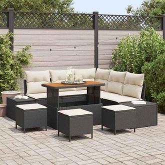 vidaXL Vidaxl - Conjunto De Sof&aacute; De Jard&iacute;n Con Coj&iacute;n 9 Pcs Negro Polirat&aacute;n