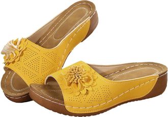 Generic Wedge Sandals for Women Slipper Perfect for Summer Beach Flowers Sandal Ladies Orthopedic Sliders Open Toe Platform Slippers with Arch Support Slip On