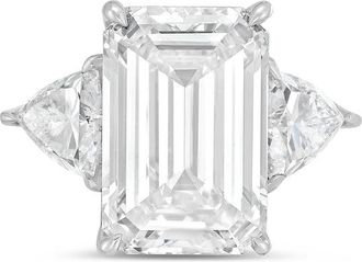 Diana M. Jewels Platinum 15ct lab grown emerald diamond ring with trillions on the sides