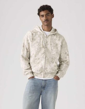 Levi's Hayes - Felpa con cappuccio squadrata color neutro con zip-Bianco