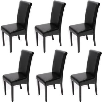 Hhg Lote De 6 Sillas De Comedor Silla De Cocina Novara Ii, Cuero, Negro, Patas Oscuras