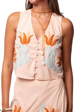 Ciebon Verda Embroidered Vest Top In Pastel Peach