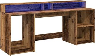 Berkfield Home Soft Desk with LED Lights Old Wood 200x55x91 cm Engineered Wood in Brown | Size: 200 x 55 x 91 cm