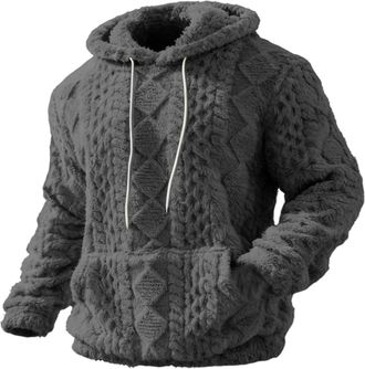 Generic Hoodies for Men UK, Mens Sweatshirts and Hoodies Long Sleeve Fleece Sherpa Hooded Sweatshirt Solid Knitted Fluffy Pullover with Pocket Winter Warm Lou