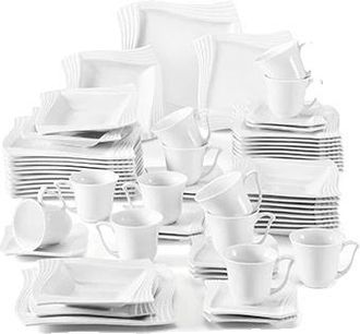 OEM Vajilla De Porcelana Para 12 Personas, Apta Para Microondas Y Lavavajillas, Elegante Dise&ntilde;o Cuadrado