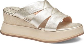 Johnston & Murphy Colleen Platform Wedge Slide Sandal in Platinum Metallic Sheepskin at Nordstrom, Size 7.5