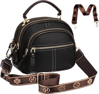 Generic Crossbody bag, Classic Multifunctional Compartments Adjustable Wide Shoulder Strap Leather Crossbody Bag (Black,One)