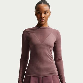 Nike Womens Nike Sportswear Tight Long-Sleeve Sheer Top in Purple | IQ0071-502