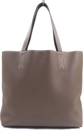 Herm&egrave;s Ebene Etoupe Gray Taurillon Clemence Leather Tote Bag (Pre-Owned)