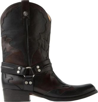 Versace Sylvester Leren Western Laarzen - Heren - Cowboylaarzen - Zwart - 42 EU - Leer - Schoenen