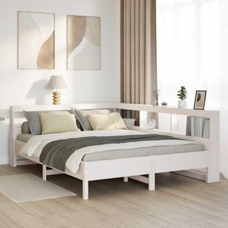 vidaXL Cama Con Estanter&iacute;a Sin Colch&oacute;n Madera Maciza Blanca 140x200 Cm Vidaxl