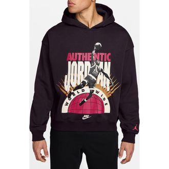 Nike Jordan Brooklyn Oversize AJ6 Fleece Hoodie in Off Noir/Infrared at Nordstrom, Size X-Large
