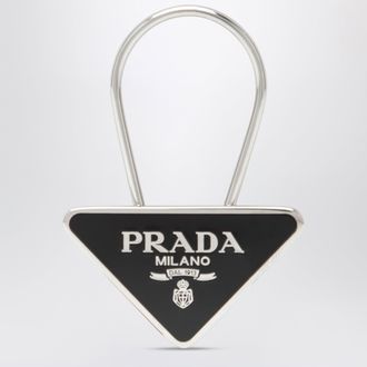 Prada Portachiavi nero/argento in metallo smaltato