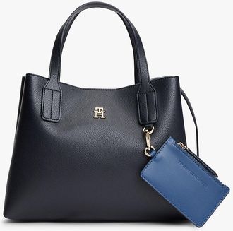 Tommy Hilfiger Womens Monogram Pebbled Mini Satchel Bag - Blue