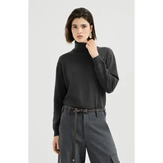 Brunello Cucinelli Cashmere turtleneck sweater with monili in Lignite at Nordstrom, Size Xx-Large