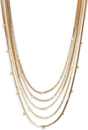 Nordstrom Cubic Zirconia Station Layered Necklace in Clear- Gold at Nordstrom