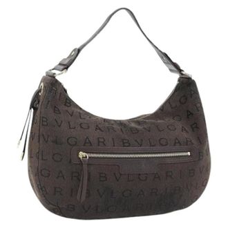 Bulgari Pre-owned Shoulder Bags, female, Brown, Size: ONE SIZE Pre-owned Vintage Canvas Shoulder Bag