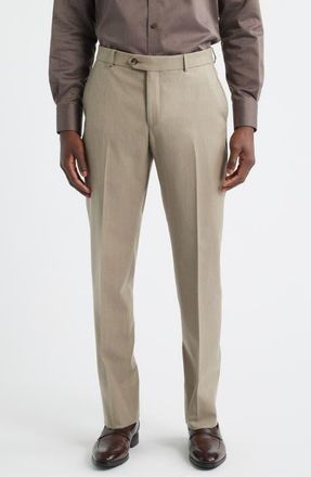 Berle Wool & Cashmere Flannel Dress Pants in Dark Tan at Nordstrom, Size 34