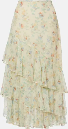 Ulla Johnson Meadow floral silk chiffon midi skirt