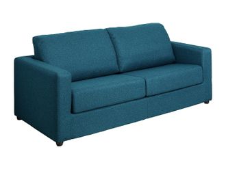 Vente-Unique Sof&aacute; cama de 3 plazas con apertura italiana en tela azul - Cama de 140 cm - Colch&oacute;n de 14 cm DONETO