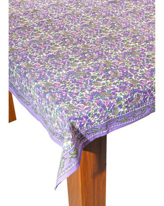 Tiramisu Lavender Blossom Block Print Cotton Tablecloth