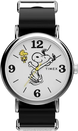 Timex Peanuts x Timex Weekender Snoopy 40mm Leather Strap Watch in White/Silver-Tone at Nordstrom