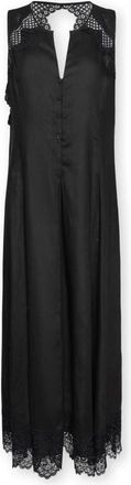 Elena Miro Lange linnen jurk met kant - Dames - Maxi kleedjes - Zwart - 6XL - Linnen - Kleedjes