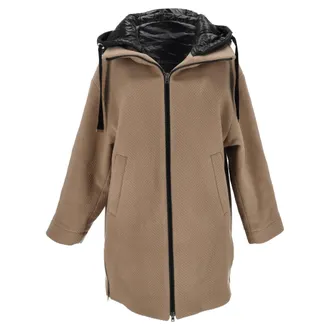 Herno Hooded Coat In Beige Virgin Wool