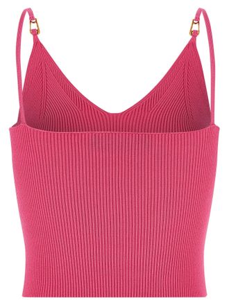 Versace Safety Pin-Detail Ribbed Knit Tank Top - Hot Pink