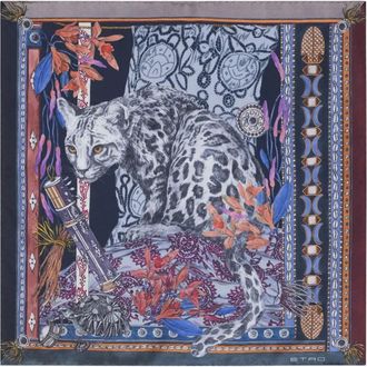 Etro leopard print silk pocket square - Blue