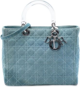 Dior Pre-owned Dior Large Denim Cannage Acrylic Handles Lady Dior MA-1010