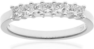 Jewelco London 18ct White Gold Princess 1/2ct Diamond 7 Stone Eternity Ring 2mm - PR0AXL9553W18JPK