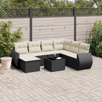 vidaXL Vidaxl - Set De Sof&aacute;s De Jard&iacute;n 8 Piezas Y Cojines Rat&aacute;n Sint&eacute;tico Negro