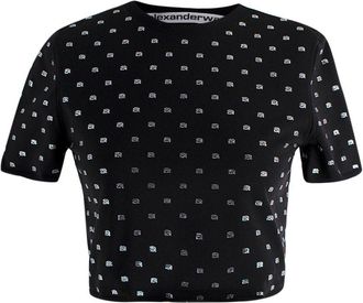 Alexander Wang Black Cropped Crystal T-Shirt Size XS