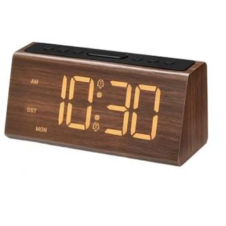 OEM Reloj Despertador De Madera - Reloj Despertador Digital Con Doble Alarma, Funci&oacute;n De Repetici&oacute;n, 4 Niveles De Brillo Y Volumen, Puerto De Carga Usb, B