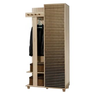 Dmora Muebles De Entrada Azhaf, Entrada Para Perchas, Composici&oacute;n Para Atrio, Consola De Almacenamiento Multifunci&oacute;n, 90x36h194 Cm, Roble, Con Embalaje Refo