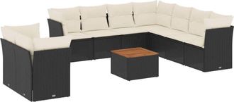 vidaXL Set De Sof&aacute;s De Jard&iacute;n 11 Pzas Y Cojines Rat&aacute;n Sint&eacute;tico Negro Vidaxl