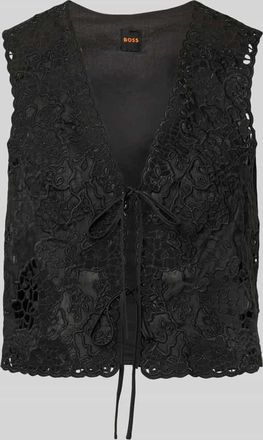 Boss Orange by Hugo Boss BOSS Orange Besticktes Top aus Baumwoll-Mix mit Bindedetails Modell IRIKA in Black, Gr&ouml;&szlig;e 46