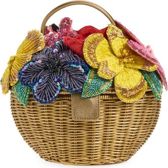 Judith Leiber Dorothy Basket Flower Bouquet Woven Rattan Top Handle Bag in Champagne Champagne at Nordstrom