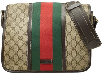 Gucci Beige Brown Leather Pvc Messenger Bag (Pre-Owned)