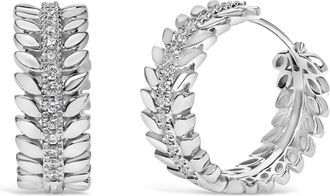 House of Brilliance 14K White Gold 1/4 Cttw Lab Grown Diamond Leafy Wreath Hoop Earrings