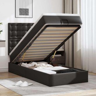 vidaXL Estructura Cama Otomana Colch&oacute;n Cuero Sint&eacute;tico Negra 90x190 Cm Vidaxl